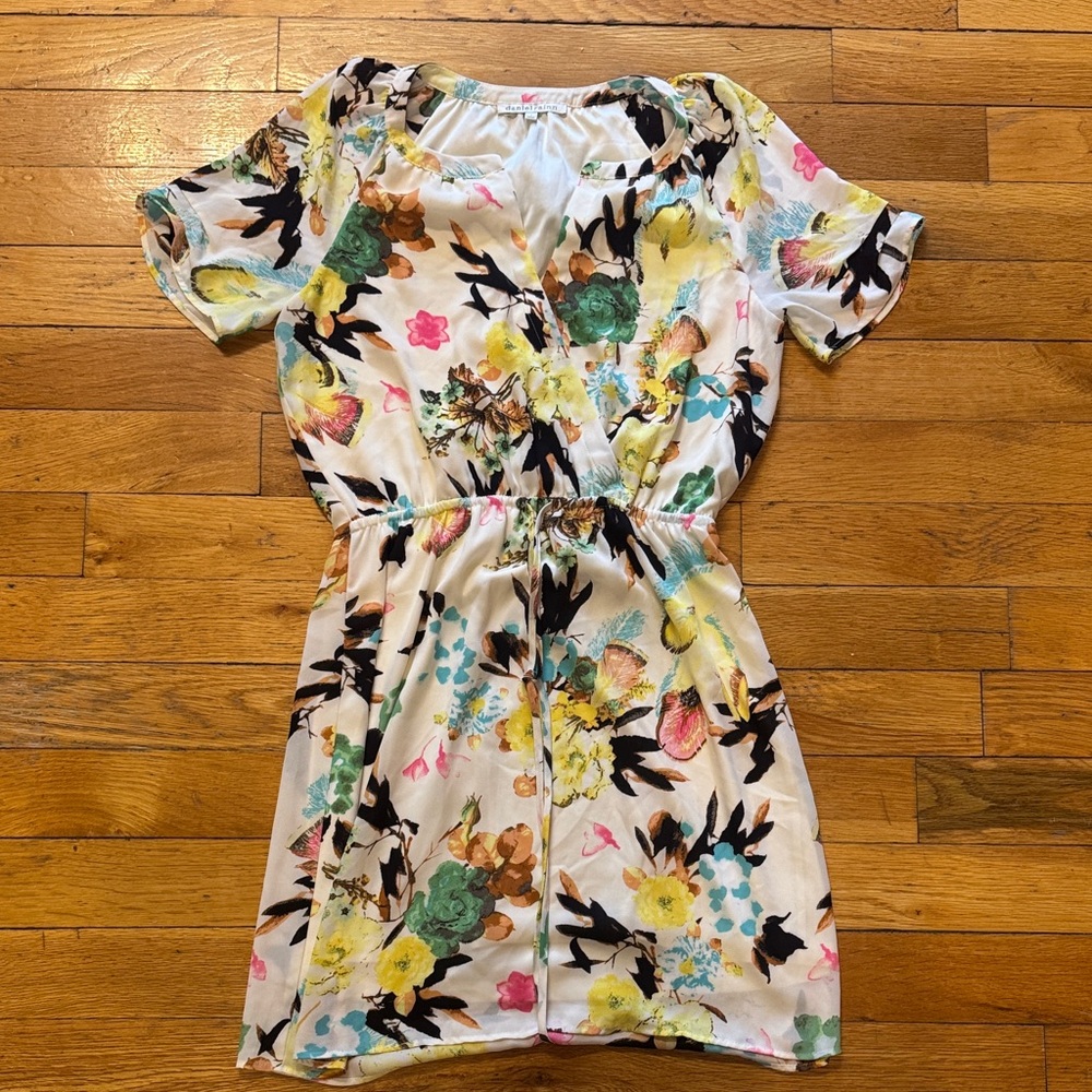 Daniel Rainn Short Sleeve Floral Tropical Drawstring Waist Dress Small